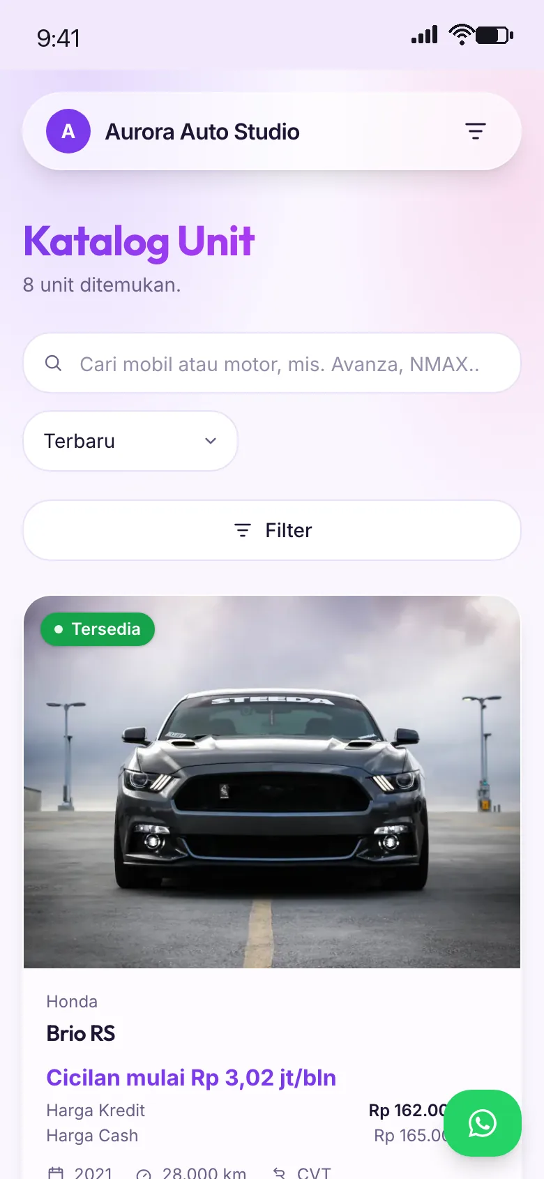 Template Aurora dilihat dari HP