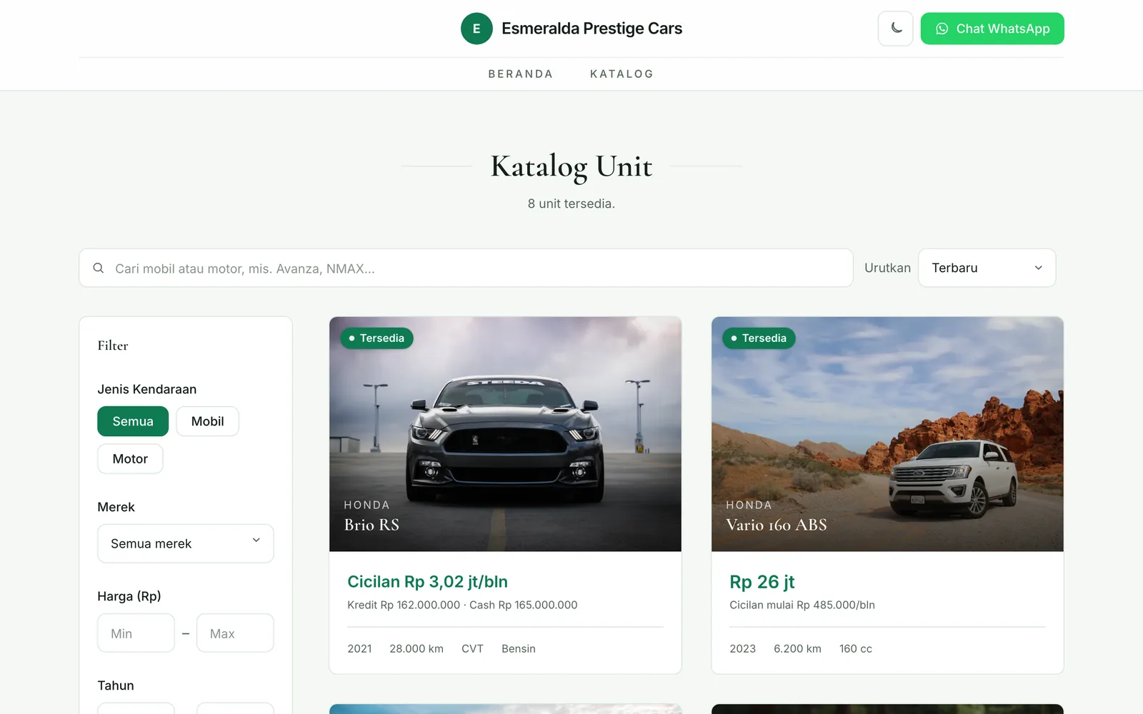 Halaman katalog template Esmeralda