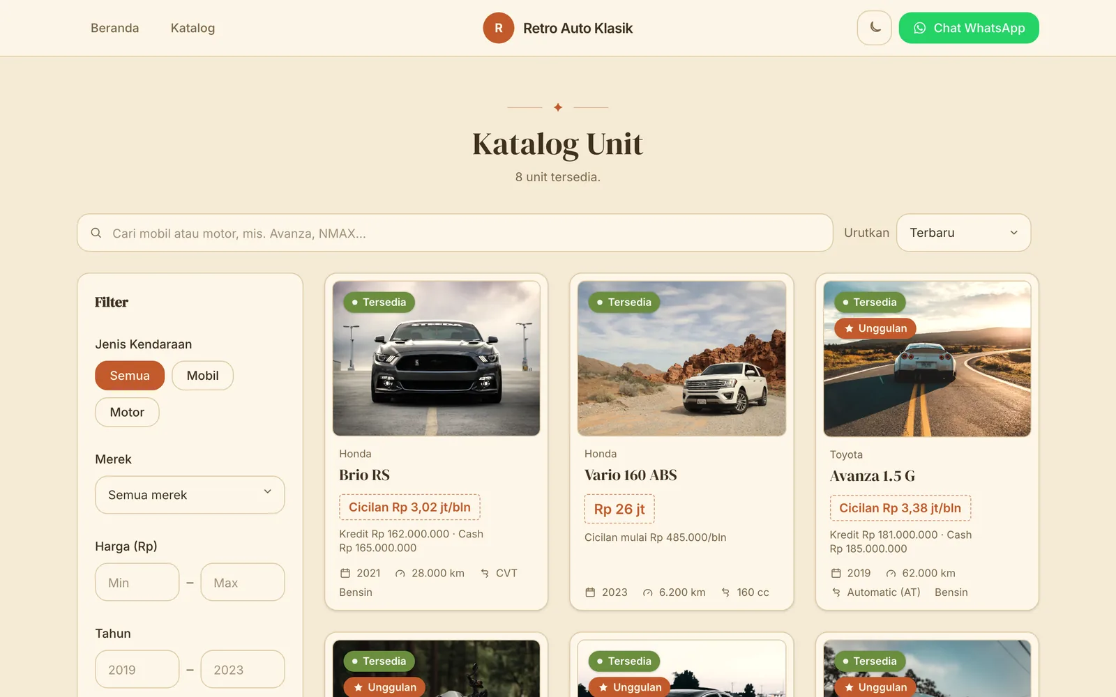 Halaman katalog template Retro