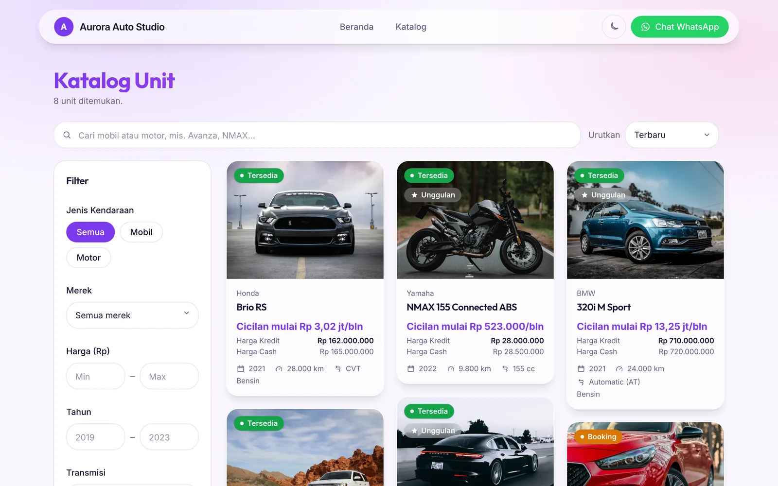 Halaman katalog template Aurora